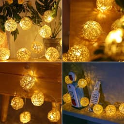 1 string 3m/6m 20/40 LED rattan ball light for Christmas, birthday party, bedroom decoration, battery powered warm string light