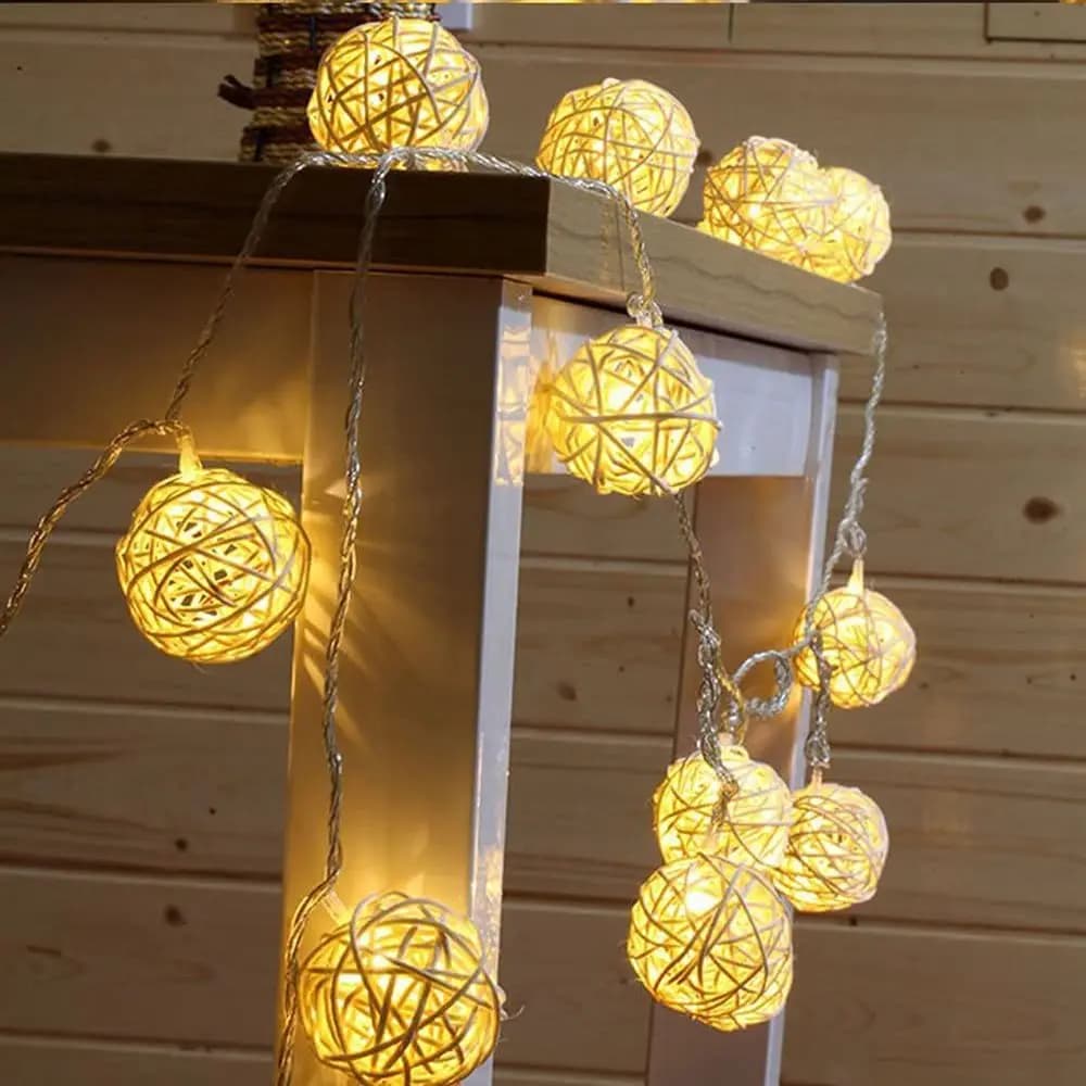 1 string 3m/6m 20/40 LED rattan ball light for Christmas, birthday party, bedroom decoration, battery powered warm string light
