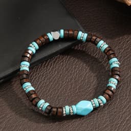 Fashionable Turquoise Black Stone Bead Bracelet Handmade Elastic Rope Bracelet Perfect Gift for Christmas Accessories