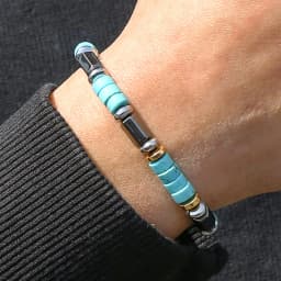 Fashionable Turquoise Black Stone Bead Bracelet Handmade Elastic Rope Bracelet Perfect Gift for Christmas Accessories