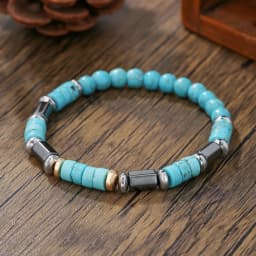 Fashionable Turquoise Black Stone Bead Bracelet Handmade Elastic Rope Bracelet Perfect Gift for Christmas Accessories