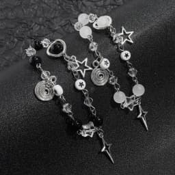 Y2K Sweet and Romantic Black and White Pearl Sparkling Star Vortex Star Bracelet Set, Valentine's Day Christmas Gift