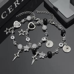 Y2K Sweet and Romantic Black and White Pearl Sparkling Star Vortex Star Bracelet Set, Valentine's Day Christmas Gift