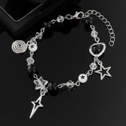 Y2K Sweet and Romantic Black and White Pearl Sparkling Star Vortex Star Bracelet Set, Valentine's Day Christmas Gift