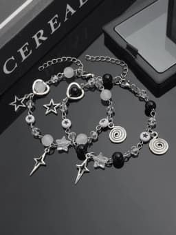 Y2K Sweet and Romantic Black and White Pearl Sparkling Star Vortex Star Bracelet Set, Valentine's Day Christmas Gift