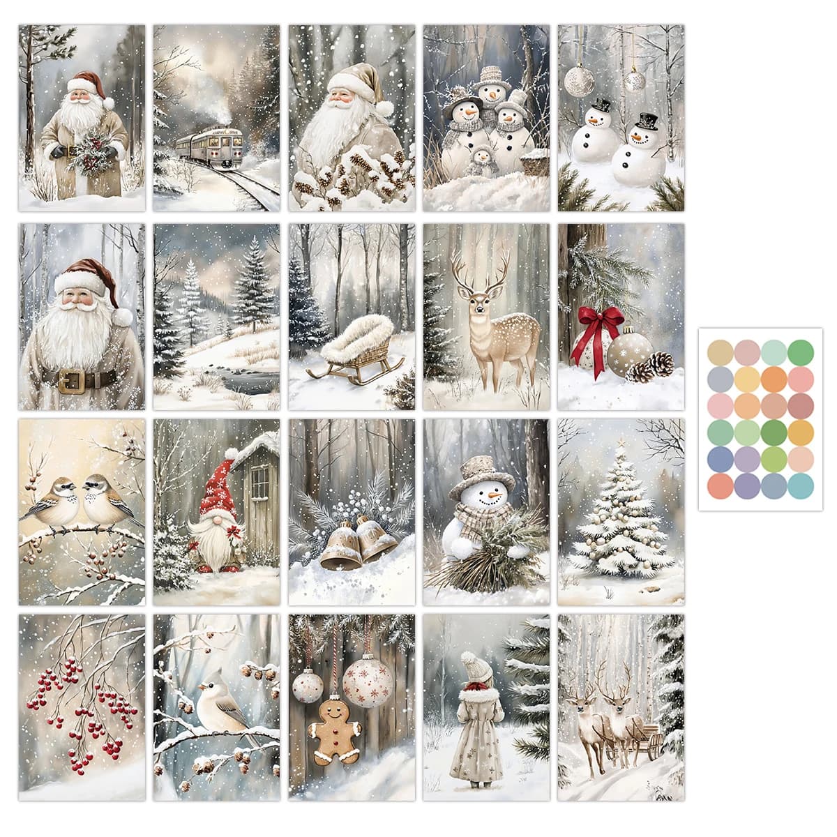 20pcs Christmas Cards With Stickers -Classic Snow Scene Design,Holiday Greetings,Home Wall Decor,Party Backdrop,Diy Photo Crafts