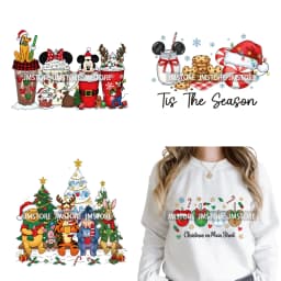 Cute Cartoon Character Coffee Cup Coquette Candy Merry Christmas Iron on DTF Heat Transfers Stickers Ready to Press for Hoodies