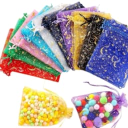 50PCS Gold Star Moon Organza Bags Drawstring Pouches for Christmas Wedding Jewelry Gifts Favors