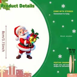 8pcs Vintage Wooden Santa Claus Ornaments 2D Flat Festive Christmas Tree Decorations with Glowing Lights for Holiday Parties