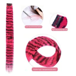 18' 7 Pcs Rainbow Long Straight Zebra Print Synthetic Feather Clip in Hair Extensions for Women, Ideal Halloween Christmas