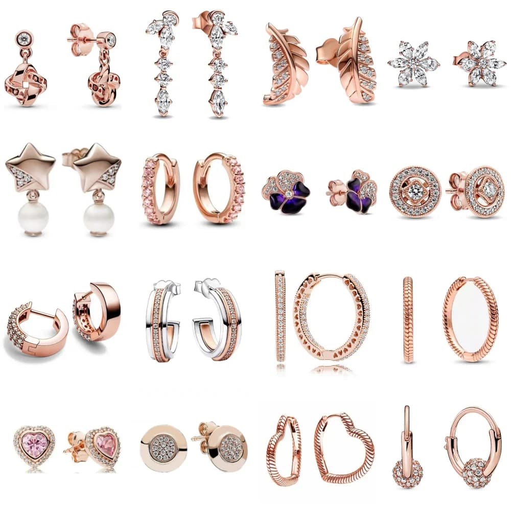 Rose Gold Color 925 Silver Sterling Flower Stud Earrings, Fit Women's Festival Christmas Charm Jewelry Gifts