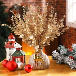 10Pcs Gold Artificial Eucalyptus Stems Leaves Faux Eucalyptus Branches 38cm Wedding Home Decor Christmas Garland DIY Ornament