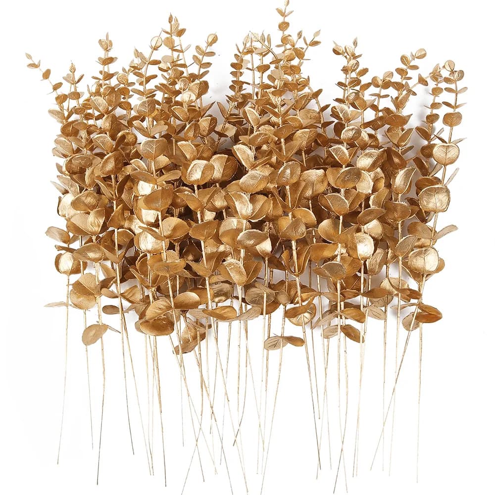 10Pcs Gold Artificial Eucalyptus Stems Leaves Faux Eucalyptus Branches 38cm Wedding Home Decor Christmas Garland DIY Ornament