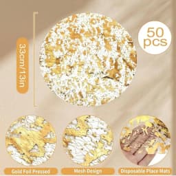 Leeseph Disposable Gold Placemats Set, 13 Inch Round Gold Foil Table Mats for Christmas Party Home Decoration Dining Table