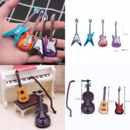 1Pc Dollhouse Mini Christmas Wood Grain Violin Instrument Simulation Popular Guitar Miniature Home Scene Model Decor Accessories