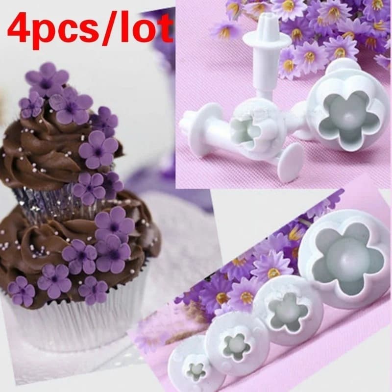 4Pcs/Set Plum Flower Plunger Fondant Mold Cutter Cake tools Decorating Christmas Cake Decorating Tools