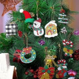 12pcs/set DIY Diamond Painting Christmas Keychains One Sided Crystal Rhinestones Snowman Diamond Art Christmas Tree Ornaments