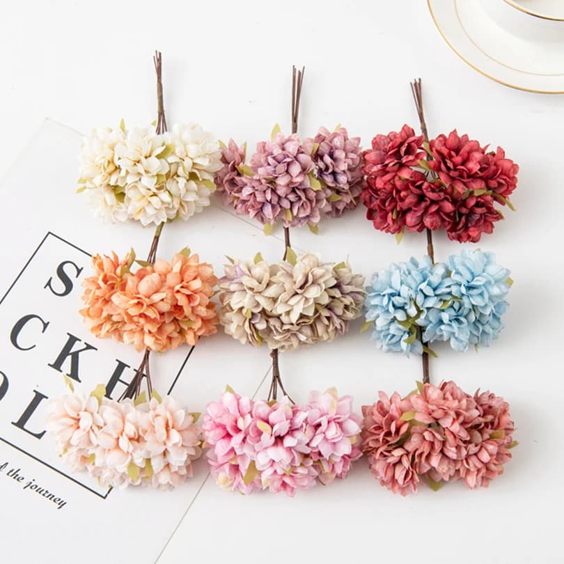6Pcs 11Cm Artificial Flowers Silk Mini Carnation Wedding Handicraft Wreath Accessories Christmas Diy Home Decortion Scrapbooking