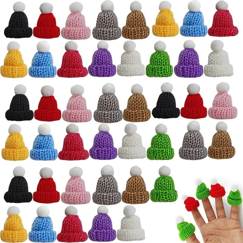 10-50Pcs Mini Knitting Hats Christmas DIY Craft Knitting Doll Hats Mini Wool Hat for Christmas Tree Ornaments DIY Hair Accessory