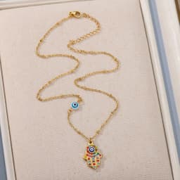 Turkish Hamsa Evil Eye Necklaces For Women Stainless Steel Gold Color Charm Choker Neckalce Christmas Jewelry Accessories Gift