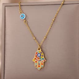 Turkish Hamsa Evil Eye Necklaces For Women Stainless Steel Gold Color Charm Choker Neckalce Christmas Jewelry Accessories Gift