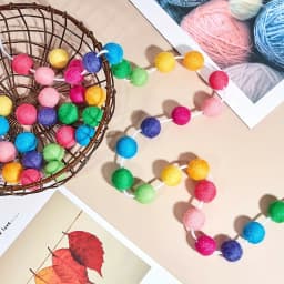 Wool Felt Ball Garland Colorful Pom Pom Garland Handmade 6.5 Feet Long Felt Ball Garlands for Wall Christmas Tree Decoration