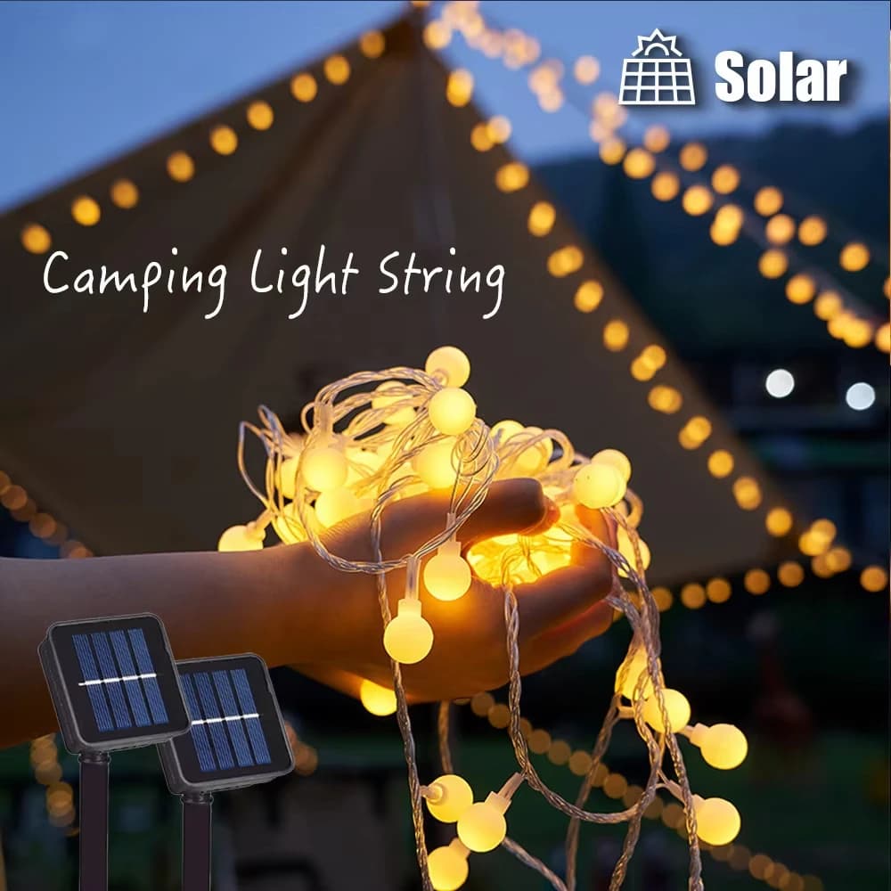 200 Led Camping Solar String Lights Outdoor Crystal Globe Lights Waterproof Solar Fairy Light for Garden Christmas Party Decor