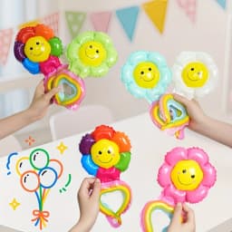 50 Pcs Wrist Balloons for Kids Birthday Party Decorations, Daisy Face Design, Perfect for Halloween & Christmas Celebrations