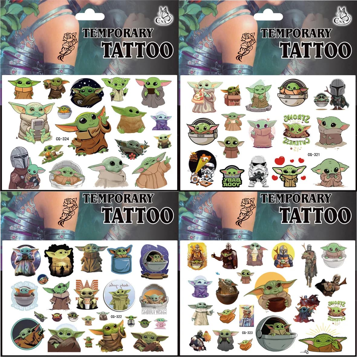 Yoda Baby Tattoo Stickers Waterproof Cute Birthday Party Supplies Reward Toy for Kids Decoration Christmas Gift