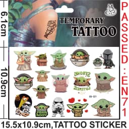 Yoda Baby Tattoo Stickers Waterproof Cute Birthday Party Supplies Reward Toy for Kids Decoration Christmas Gift