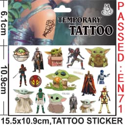 Yoda Baby Tattoo Stickers Waterproof Cute Birthday Party Supplies Reward Toy for Kids Decoration Christmas Gift