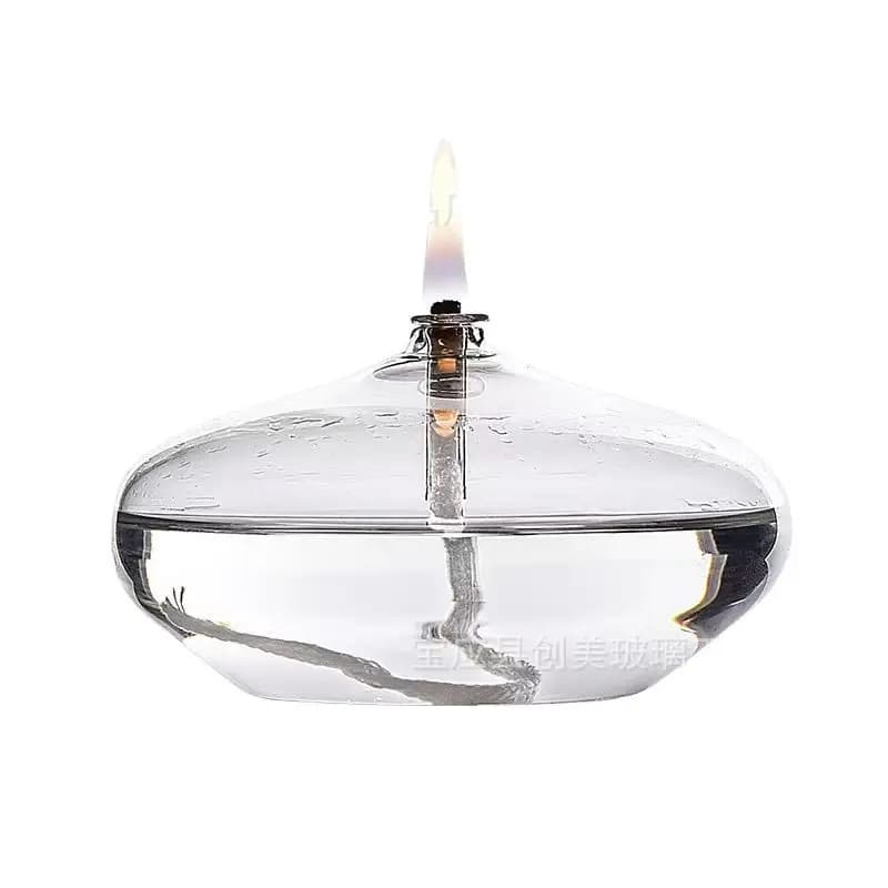 Handcrafted Flat Transparent Glass Candle Holder Oil Lamp,With a light core,Can be used as table candles,Christmas home decor at