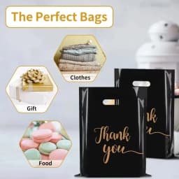 100PCS Black Thank You Bag Plastic Handheld Thank You Gift Packaging Anniversary Christmas Birthday Wedding Party