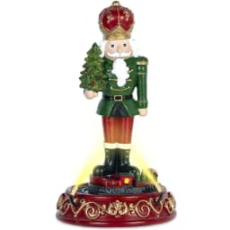 Christmas Nutcracker Figurine with LED Lights & Rotating Train, Music Box Village Decoration, Collectible Xmas Table Ornament