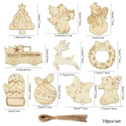 10Pcs Christmas Wooden DIY Painting Ornaments Angel Deer Wreath Pendant for Xmas Tree Hanging Decorations Kids Gifts Supplies