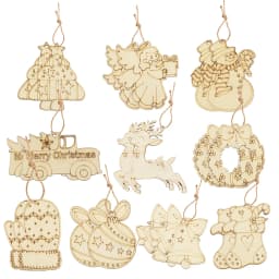 10Pcs Christmas Wooden DIY Painting Ornaments Angel Deer Wreath Pendant for Xmas Tree Hanging Decorations Kids Gifts Supplies