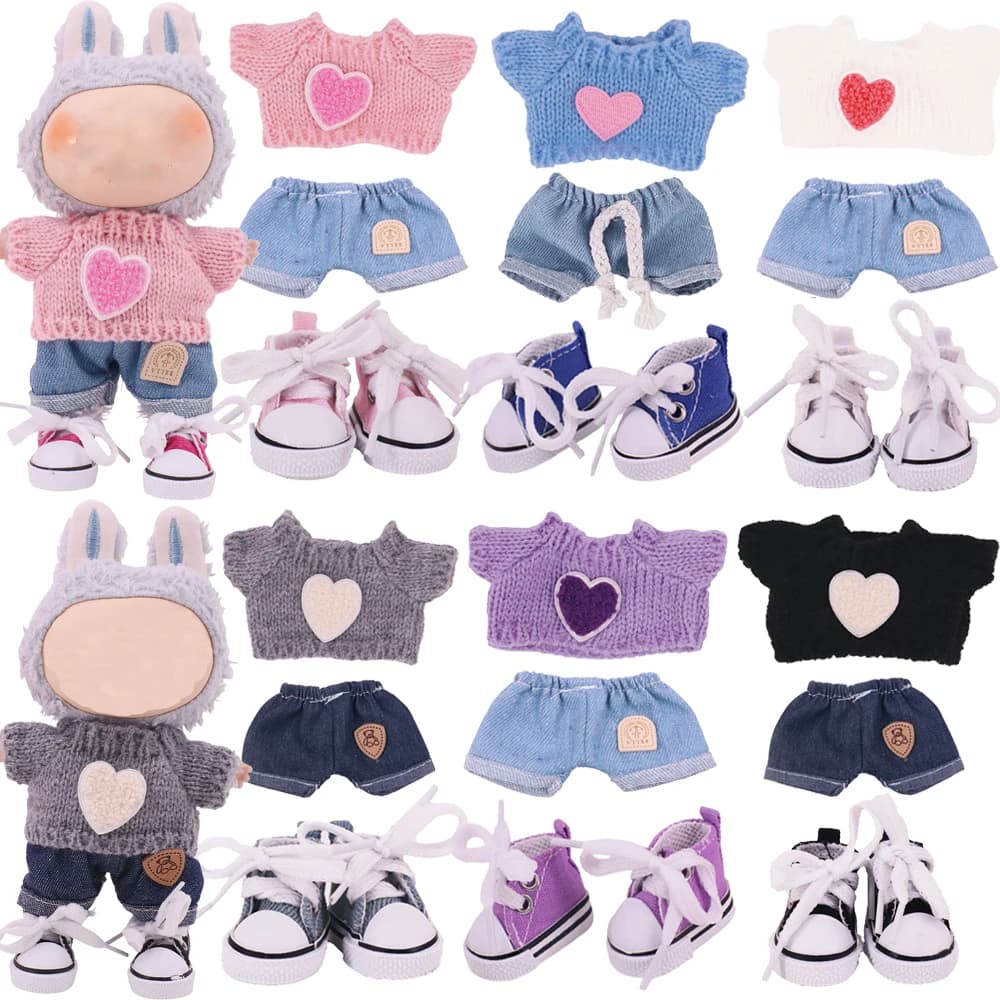 Doll Clothes 3 Pcs Set For labubu 17cm Plush Doll Accessories Girl's Toys Birthday And Christmas Gifts