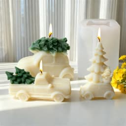 Car with Christmas Tree Candle Mold 3D Car with Pine Tree Soap Resin Mold for Holiday Decoration Christmas Home Decor Gift