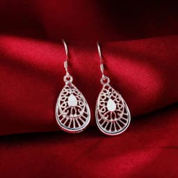 Hot Selling 925 Sterling Silver Vintage Earrings High Quality Fashion Jewelry Christmas Gift Carved Water Drops