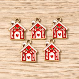 Tusember 10pcs Enamel Christmas Gingerbread House Charms for Christmas Necklaces Earrings Bracelets Pendant Craft