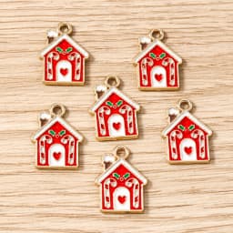 Tusember 10pcs Enamel Christmas Gingerbread House Charms for Christmas Necklaces Earrings Bracelets Pendant Craft