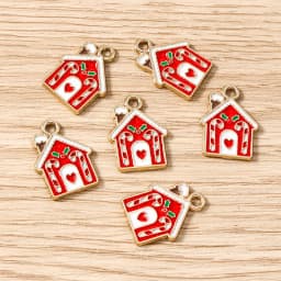 Tusember 10pcs Enamel Christmas Gingerbread House Charms for Christmas Necklaces Earrings Bracelets Pendant Craft