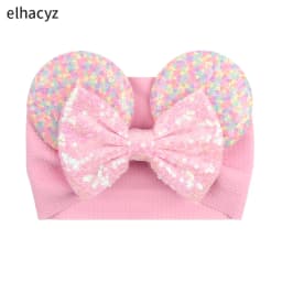 NEW Mouse Ears Baby Headbands For Girls Princess Cosplay Sequin 5"Bow Headwrap Baby Turban Christmas Party DIY Hair Accessory
