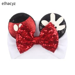 NEW Mouse Ears Baby Headbands For Girls Princess Cosplay Sequin 5"Bow Headwrap Baby Turban Christmas Party DIY Hair Accessory