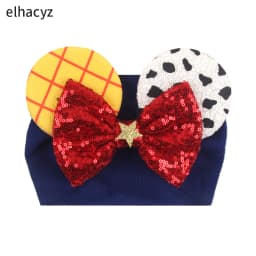 NEW Mouse Ears Baby Headbands For Girls Princess Cosplay Sequin 5"Bow Headwrap Baby Turban Christmas Party DIY Hair Accessory