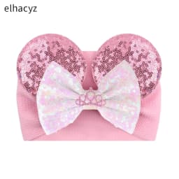 NEW Mouse Ears Baby Headbands For Girls Princess Cosplay Sequin 5"Bow Headwrap Baby Turban Christmas Party DIY Hair Accessory