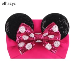 NEW Mouse Ears Baby Headbands For Girls Princess Cosplay Sequin 5"Bow Headwrap Baby Turban Christmas Party DIY Hair Accessory