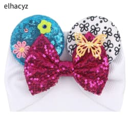 NEW Mouse Ears Baby Headbands For Girls Princess Cosplay Sequin 5"Bow Headwrap Baby Turban Christmas Party DIY Hair Accessory