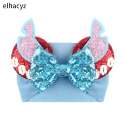NEW Mouse Ears Baby Headbands For Girls Princess Cosplay Sequin 5"Bow Headwrap Baby Turban Christmas Party DIY Hair Accessory