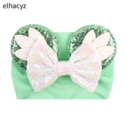 NEW Mouse Ears Baby Headbands For Girls Princess Cosplay Sequin 5"Bow Headwrap Baby Turban Christmas Party DIY Hair Accessory